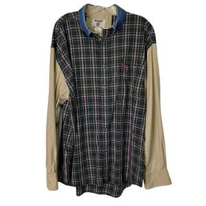 Wrangler PBR Men's Size XL Shirt Black Plaid Denim Collar Rodeo Cowboy Bronco